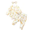 Erkek Bebek Kız Giyim Batik Giyim Seti Uzun Kollu Romper Pantolon Bow Kafa 3 adet Moda Bebekler Giyim Kış Sonbahar Kıyafetler BY1584