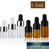 Vente d'usine 1 ml 2 ml 3 ml 5 ml flacon en verre bouteille vide mini flacons compte-gouttes en verre d'huile essentielle ambre clair avec pipette en verre