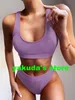 Billiga Sport Bikini Set Kvinnor Sexig Tryckt Solid Leopard Lace Panel Split Baddräkt One Piece High Waist Triangle Baddräkt Yakuda Girl 2020