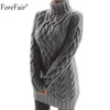 Forefair Mini TurtleNeck秋冬長袖暖かい緩い緩い緩い緩い緩い緩い緩い緩い緩い緩い緩い緩い緩い緩い緩いセーターの女性のドレス灰色のカーキセクシーカジュアルニット厚いドレス200922