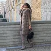 Fursarcar vrouwen 90 cm lange echte vossenbont vest mode luxe vrouwelijke vos bont gilet herfst winter natuurlijke bont dikke warme jas veste T200831
