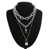 Layered punk chain lock pendant necklace women men choker metal padlock chains goth jewelry grunge aesthetic accessory