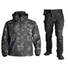 야외 재킷 전술 상어 스킨 소프트 쉘 타드 정장 남자 위장 사냥 의류 하이킹 바람 방수 후드 재킷 바지