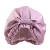 Silky Bonnet för kvinnor Double Layer Satin Day Night Sova Cap Solid Färg Headwrap Ladies Hair Cover Makeup Headwear Hat Fashion