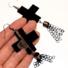 Gothic Black Cross Tassels Dangle Earrings for Women Trendy Jewelry Acrylic Accessories307v