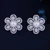 Stud Godki 21mm Flower Imitation Pearl Full Micro Cubic Zirconia Pave Women Bridal Engagement Earring smycken Addiction225o