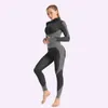 Set leggings da yoga Set da yoga a maniche lunghe senza cuciture Abbigliamento da palestra per donna Vita alta Tinta unita Completo sportivo Tuta da yoga attillata Traspirante