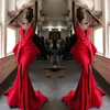 Rood satijn zeemeermin avondjurken Zuid-Afrikaanse strapless peplum prom jurken goedkope sweep trein formele partij vestidos op maat gemaakt