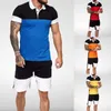 Mens korta uppsättningar sommar casual sommar kläder 2 styck set färgblock track kostymer 2020 manlig t-shirt + shorts bomull män tracksuits