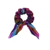 Orelha de coelho bandana do arco-íris arco de cabelo Gravatas Bandas Glitter Laser Cabelo Elastic Mulheres rabo de cavalo titular Meninas Scrunchies Cabelo Acessórios DW5781