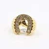 Cool design gold crystal Lucky Horseshoe Ring Stainless Steel racing jewelry Gold horse head Ring Band Finger278D