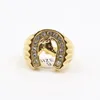 Cool design gouden kristal Lucky Horseshoe Ring RVS race-sieraden Gouden paardenhoofd Ring Band Finger258q