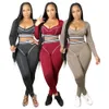 Women's Tracksuits Athletics Fashion Women Two Piece Sets Skinny Line Autumn In 3 Colors Crop Top And Pants Suit