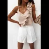 Sexy Deep V Neck Ruffle Blouses Women Summer Blouse Backless Spaghetti Strap Shirts Ladies Sleeveless Casual Tops