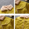 Модное детское пальто для мальчиков, вельветовая повседневная верхняя одежда с длинными рукавами для девочек, утолщенная теплая куртка из искусственного меха для девочек, детская зимняя одежда A40351572361