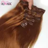 Clipe cutícula Alinhados Virgin Cabelo Humano em extensões Louro Pretos Brown Silky Clipe Em Frente cabelo 70g 100g 120g brasileiro cabelo indiano Remy