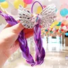 Dzieci Dziewczyny Kolorowe Warkocze Wig Włosów Band Pierścienie Unicorn Rainbow Cekinowy Blask Braid Wigs Hair Bow Ponytail Holder Circle for Party D82705