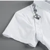 Men's Casual Shirts White Mens Luxury Short Sleeve High Density Embroidery Dress Metal Button Slim Fit Male185D