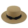 Todo o vintage aba larga unissex lã artificial plana top boater feminino limão verde chapéus fedora chapéu de feltro com fita bowknot band296z