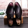 Mäns krokodilkorn äkta läder klänning skor mode man pekade Toe Casual Wedding Party Oxfords Mens Lace-Up Business Flats