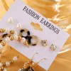 New Vintage Gold Color Mix Pearl Zircon Stud Fringe Tassel Earrings For Women Bohemian Earring Set Geometric Earring 6 Pair/set