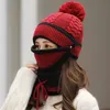 Beanie/Skull Caps Womens Winter Neck Warmer Beanie 3 Pcs Scarf Hat Mask Set Knitted Pom Ski Snow Cap Color Matching Casual Fashion Suits1