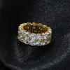 712 Złoty srebrny kolor platowane pierścienie mikro utwardzone 2 rzędowe pierścienie tenisowe Pierścień z palec Hip Hop dla mężczyzn Kobiety 7774266