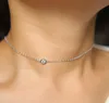 Hängsmycke Halsband 4mm + Sparking Round Cubic Zirconia Bezel Inställning Mode Smycken Högkvalitativ Single Stone Danity Girl Chain Necklace