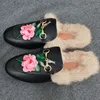 Rabbit New Bottom Fashion Half Flat Designer's Hair Lug Women's Autumn and Winter Thick Furry Slippers Warm Embroidered Shoes B93 34 505