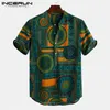 Koszula męska Etniczny styl Drukuj Krótki Rękaw Stojak Kołnierz Camisa Masculina Casual Topy Streetwear Mężczyźni Hawajskie Koszule Incern 200925