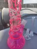 25CM 10 Inch Heady Bong Premium Pink Vein Glow in the Dark Pink Color Hookah Water Pipe Glass Bongs With 14mm Downstem And Bowl Ready for Use US Warehouse