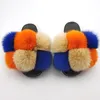 Pom Pom Pelz Hausschuhe für Frauen flauschige echte Pelz Rutschen pelzige Waschbär Sandalen Damen süße Ball Flip Flops Regenbogen Schuh