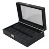 Watch Boxes & Cases Box Carbon Fiber 12 Pieces Internal Black PU Leather Pillow Glass Cover High Quality Jewelry Storage Box1 Hele22