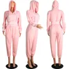 Solid Autumn Women Two Piece Tracksuits Casual Zipper With Hood Top And Pants Tracksuit Sweatsuit Outfits