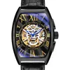 Nowe swobodne zegarki sportowe dla mężczyzn czarny top skórzany zegarek zegar zegarowy szkielet szkieletowy szkielet 6131741