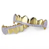 18k Real Gold Teeth Grillz Caps Iced Out Top Bottom Vampire Fangs Dental Grill Set Whole8987080