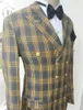 Custom-made Check fabric Groomsmen Double-Breasted Groom Tuxedos Men Suits Wedding/Prom/Dinner Best Man Blazer(Jacket+Pants+Tie) W65