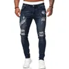 Mäns Jeans Mens Stretch Skinny Ripped Sweatpants Destroyed Holes Slim Denim Byxor Sommar Höst Casual Outwears