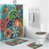 Ensembles de salle de bain imperméables, impression 3D, rideaux de douche à fleurs, tapis de toilette, ensemble de 4 pièces, accessoires hygroscopiques pour la maison, populaires 50zh G2