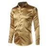 New Gold Silk Satin Shirt Men Chemise Homme 2020 Fashion Mens Slim Fit Long Sleeve Emulation Silk Button Down Dress Shirt Red