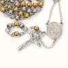 Mode Religiöst 6mm Rostfritt Stål Rosary Halsband Kors Kristi Armband Christian Smycken Tillbehör Julklapp