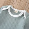 2020 Infant Toddler Outfits Solid Colors Baby Romper Sets Long Sleeve Splicing Onesies Kids Patchwork Pants Suit Newborn Baby Clothes