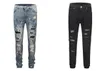 Männer Jeans 2021 Top Designer Kleidung Unterseite Spritztinte Riss Männer Hip Hop Mode Lässig Kordelzug Loch Schwarz Blau 30-36