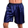 Men Summer Sleepwear Satin Silk Boxers Short Pants Nightwear Solid Casual Home Indoor