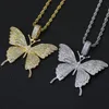 Small Butterfly Pendant Iced Out Chain Gold Silver Color Bling CZ Hip-hop Jewelry Statement Necklace for Men Women