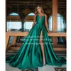 Hunter Green Plus Taille Robes de bal pas cher 2021 Une ligne Sweetheart High Split Simple Satin Robes de fiesta Engagements Robes de soirée