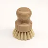 Brosse en bois à main poignée ronde Pot brosse Sisal palmier plat bol casserole brosses de nettoyage tâches de cuisine frotter outil de nettoyage DHA9089341464