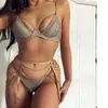 2020 Rhinestone Lingerie Conjunto 3 Peças Sexy Bra e Panty Set Briefs sem mangas e sem mangas Informadas Intimates Sparkling184C