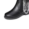 hair mid-calf boots casual round toe zipper waterproof black gray medium with thick motorcycle boots women's shoes1