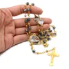 Christliche katholische Metallperlen Kristall handgefertigte Rosenkranzkreuz-Halskette Religion Accessoires Weihnachtsgeschenk